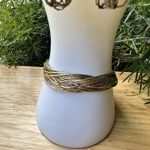 VTG Zuni Liquid Silver‎ Gold Plated Bracelet + Earrings Stamped Sterling & LC - Picture 3 of 12